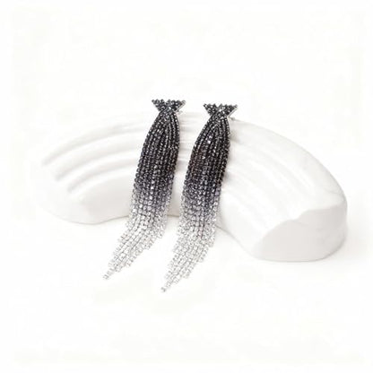 Rhinestone Earrings Prom Earrings for Women Sparkly Long Tassel Chandelier Drop Statement Earring Jewerly Gifts Wedding Party Prom Dresses Accessories - color: B5:black&silver