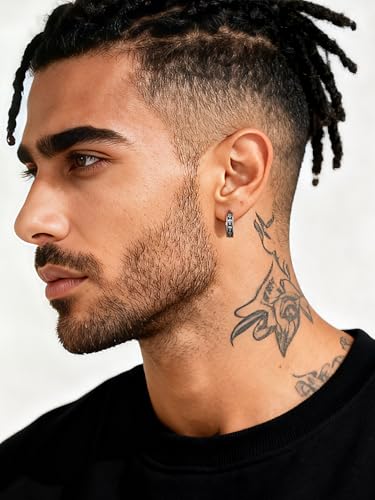 PROSTEEL Stainless Steel Huggie Hoop Earrings for Mens Gold/Black/Silver | Skull/Infinity Pattern, Spike/Cuban Links 4 Design Options Hypoallergenic Lightweight Earring Hip Hop Punk Gothic Jewelry - style: Skull-Silver