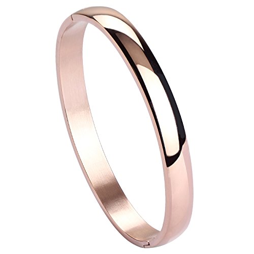 Stainless Steel Bracelet for Women High Polished Bracelet Grooved Cuff Bangle 7" - style: 8mm Wide