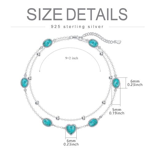 Gemstone Anklet for Women 925 Sterling Silver Gemstone Adjustable Layered Foot Bracelet Jewelry Gifts for Mother Wife