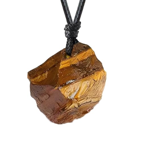 Natural Raw Crystal Necklace for Women Irregular Stone Necklaces Spiritual Gemstone Pendant with Adjustable Rope - color: A-Tiger's Eye