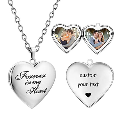 PHOCKSIN Personalized Locket Necklace for Women Photo Necklace with Customized Picture Birth Flower Birthstone Customizable Birthday Gifts - color: #03-Heart Forever In My Heart