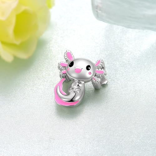 Cute Animals Charms 925 Sterling Silver Highland Cow/Dragon/Axolotl/Raccoon/Whale/Turtle/Cardinal/Hummingbird Charms for Bracelets for Women Cute Animal Charm Beads for Jewelry Making - style: Axolotl Charm