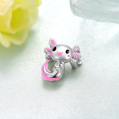 Cute Animals Charms 925 Sterling Silver Highland Cow/Dragon/Axolotl/Raccoon/Whale/Turtle/Cardinal/Hummingbird Charms for Bracelets for Women Cute Animal Charm Beads for Jewelry Making - style: Axolotl Charm