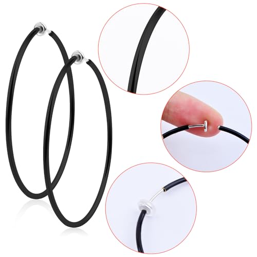 4 Pairs Clip On Hoop Earrings Brass Circle Fake Hoop Spring Earring Clips and 4 Pairs Anti-Pain Earring Pads for Women Non-Pierced Ears, 4 Sizes - color: Black