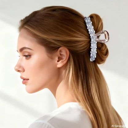 Zayra Faux Pearl Hair Claw Clips with Clear Crystal Beads for Women Handmade Luxury Non Slip Strong Hold Hair Clips Elegant Styling Clips for Party Daily Wear & Gift (Light blue) - color: Light blue