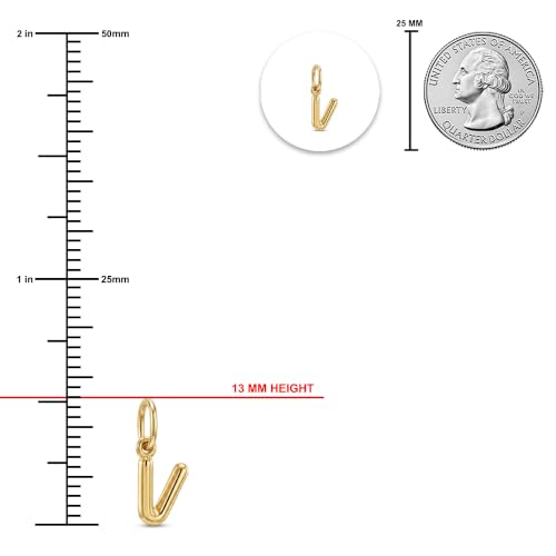 Gold Puffed Initial Letter Charm - 10 Karat Gold - 3D Bubble Letter Pendant - style: Letter v