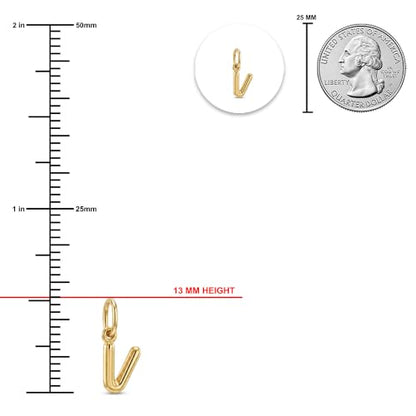 Gold Puffed Initial Letter Charm - 10 Karat Gold - 3D Bubble Letter Pendant - style: Letter v