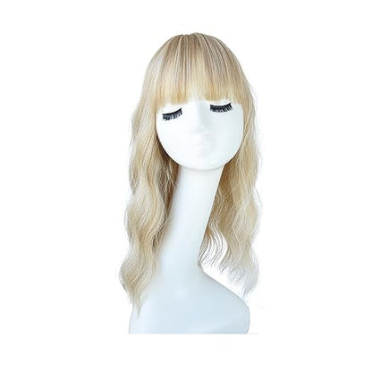 Synthetic Loose Water Wave Hair Topper With Bangs, Mixed Blonde | Clip in Hair Topper with Bangs Hair Toupee Hairpiece for Women Girls (18inch) - size: 18 Inch