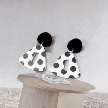 Polka Dot Black White Dangle Drop Earrings for Women | Cute Geometric Resin Statement Dangling Stud Fashion Y2K Jewelry - color: Triangle