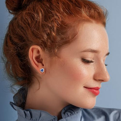 Bestyle 8mm Small Birthstone Earrings for Women with Hypoallergenic Sterling Silver Post,Sparkle Heart/Round Womens Studs Earrings, Great Birthday/Christmas/Anniversary Jewelry for Wife Mother - color: 09. Sept. Sapphire-Heart
