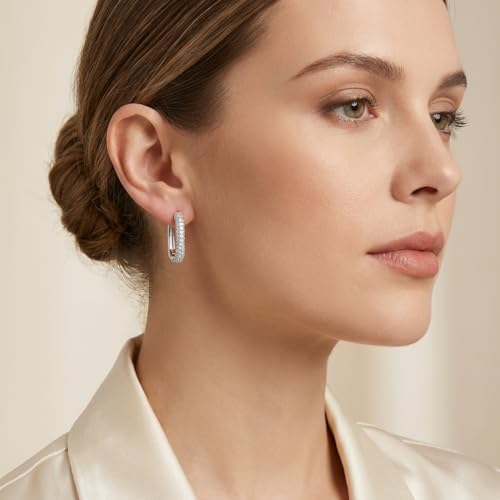 Hoop Earrings for Women Cubic Zirconia Pave Huggies Lightweight Hypoallergenic Fashion Jewelry for Daily Wear Anniversary Birthday Gift - color: Silver
