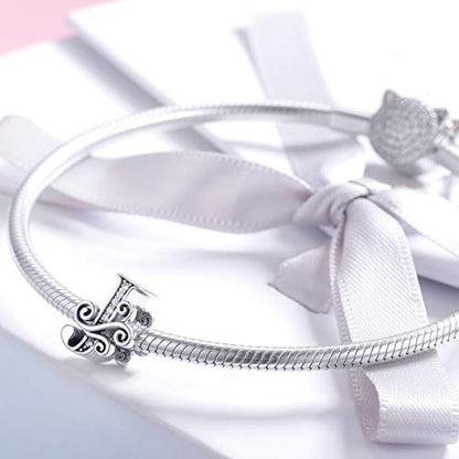 BISAER 925 Sterling Silver Initial Letter A-Z Charms for Bracelets Alphabet Beads Charm Jewelry Gifts - color: Letter J