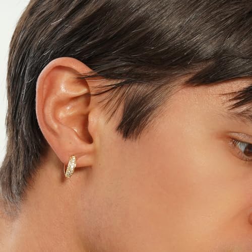 Iced Out Hoop Earrings Cubic Zirconia Huggie Cartilage Cuff Hypoallergenic 14K Gold Plated Luxury Fashion Round Circle Earrings For Men Women - color: 01 Gold