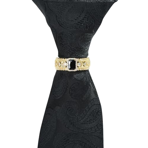 Sparkling Crystal Men's Neck Tie Ring Tie Clasp Necktie Clips Holder Tie Accessories with Box for Wedding Jewelry Gift - style: Gold Clips with Black Square CZ
