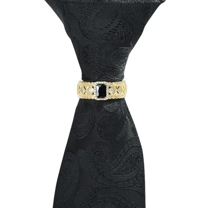 Sparkling Crystal Men's Neck Tie Ring Tie Clasp Necktie Clips Holder Tie Accessories with Box for Wedding Jewelry Gift - style: Gold Clips with Black Square CZ
