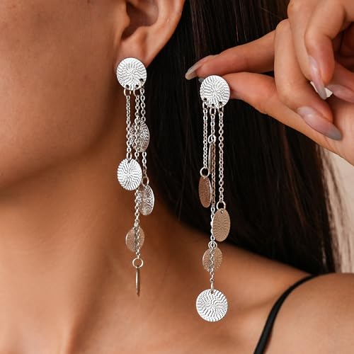 Gold Dangle Earrings for Women Long Statement Drop Boho Gold Chandelier Disc Tassel Earrings Dangle for Party Wedding Trendy Jewelry Gifts - color: M1