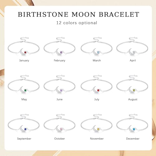 Moon Bracelet for Women 925 Sterling Silver Moonstone/Birthstone Moon Bracelet Butterfly/Dragonfly Bracelet Celtic Moon Butterfly Dragonfly Jewelry Gifts for Women - style: 03-Mar Birthstone