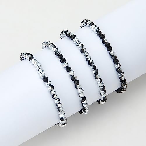 Noessla Beaded Boho Stretch Bracelet Colorful Stackable Crystal Beads Bracelets Trendy Costume Jewelry Mothers Day Gifts for Women - color: Black and Silver