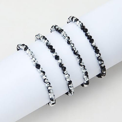 Noessla Beaded Boho Stretch Bracelet Colorful Stackable Crystal Beads Bracelets Trendy Costume Jewelry Mothers Day Gifts for Women - color: Black and Silver