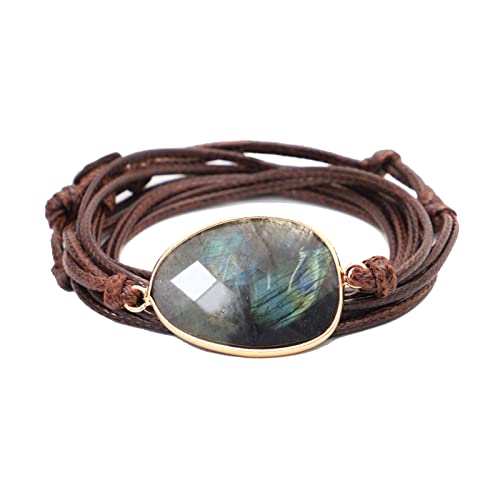 Plumiss Women Boho Handmade Natural Stone Crystal Leather Bead Wrap Bracelets Collection - style: Chakra Jasper