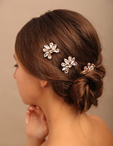 Teyglen Simple Rhinestones Crystal Bride Wedding Hair Comb Set Handmade Red Blue Black Crystal Side Hair Combs Bridal Hair Jewelry Set for Women Bride Girls (Black) - color: Black