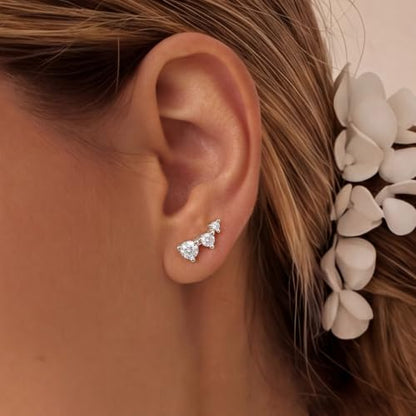Ear Climber Earrings for Women, 14K Gold Plated/Silver Plated | Crawler Earrings Pierced with Cubic Zirconia, Hypoallergenic Cluster Stud Tragus Conch Daith Cartilage Jewelry Gift for Daily - color: Silver-3