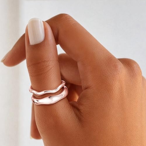 Gold Rings for Women Men Non Tarnish, Waterproof Chunky 14K Gold Plated Dainty Stackable Rings Trendy Statement Pinky Thumb Rings Engagement Eternity Wedding Band Ring Stacking Gold Jewelry Size 3 4 5 6 7 8 9 10 11 - color: Rose Gold, size: 11