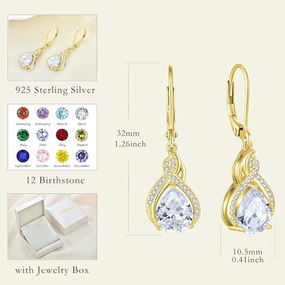 925 Sterling Silver Infinity Teardrop Earrings for Women | Lwsary Dangle Drop Leverback Earrings, Pear Shaped Birthstone Jewelry for Her - color: Gold