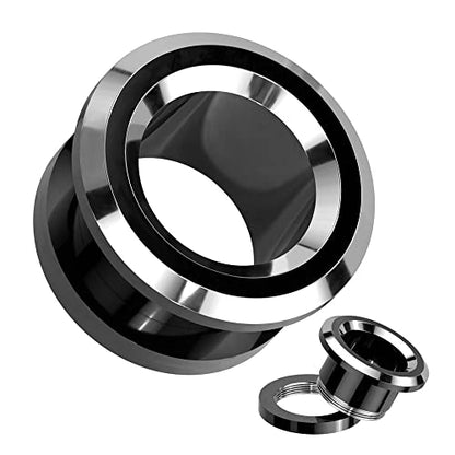 Pierced Owl 316L Stainless Steel Black and Silver Tone Rim Screw Fit Tunnel Plugs, Sold as a Pair - style: 8mm (0GA)