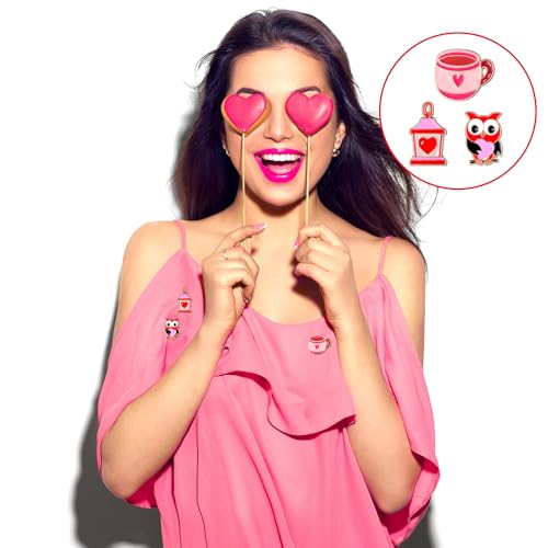 Giegxin 40 Pcs Valentines Day Enamel Pins for Women Pink Backpack Brooch Cute Heart Rose Gnome Love Cupid Lip Bear Lapel Pins Valentines Day Gifts - style: Heart