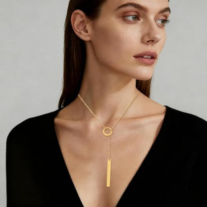 Mikovivi Long Gold Necklace for Women, Dainty Lariat Y-Shaped Pendant Necklace Adjustable Minimalist Jewelry for Women Birthday Holiday Accessories Gifts