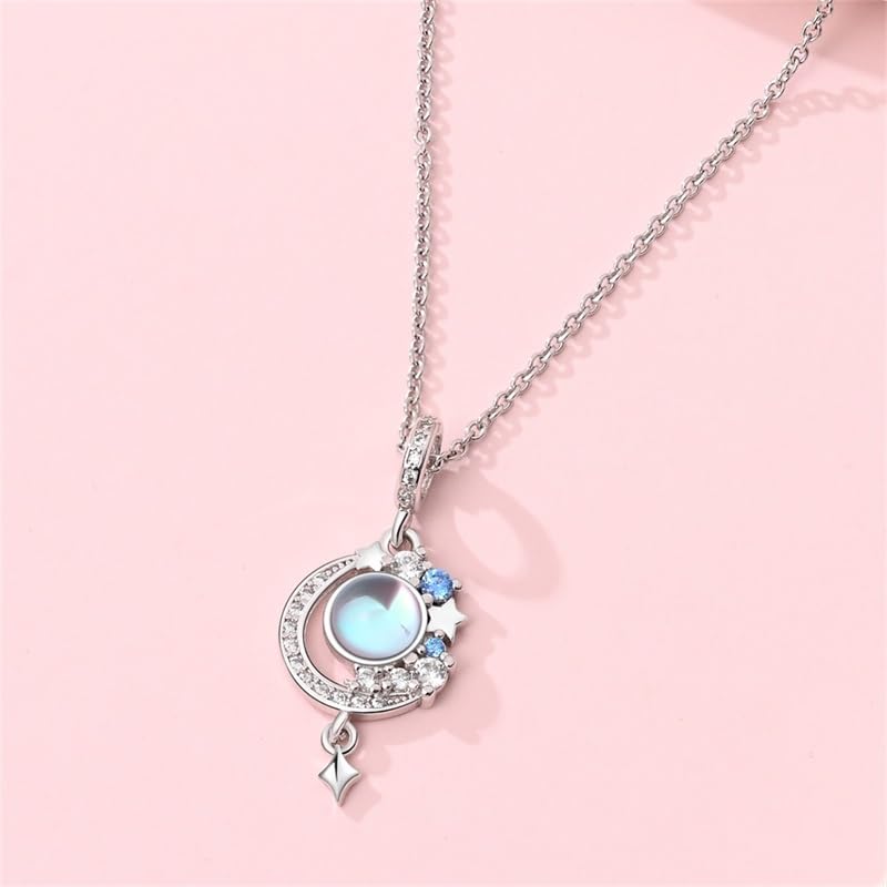 925 Sterling Silver Dainty Necklaces for Women Pendant Jewelry Gift for Her | Hypoallergenic Ocean Animal Love Cherry Blossom Jewelry, Ideal Valentine Birthday Christmas Graduation Gift for Wife Mom - color: Moonstone Starry Wish