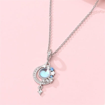 925 Sterling Silver Dainty Necklaces for Women Pendant Jewelry Gift for Her | Hypoallergenic Ocean Animal Love Cherry Blossom Jewelry, Ideal Valentine Birthday Christmas Graduation Gift for Wife Mom - color: Moonstone Starry Wish