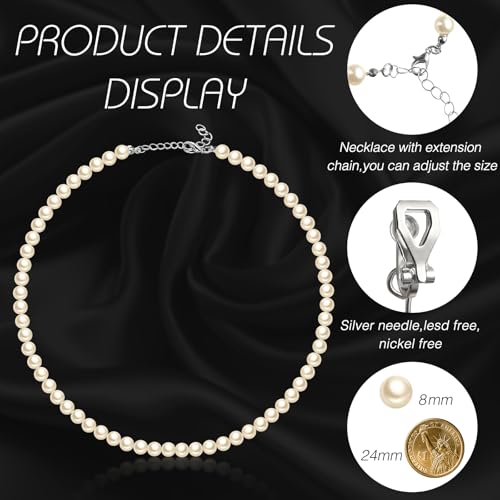 3 Pcs Pearl Jewelry Set Faux Pearl Clip on Earring Necklace Bracelet for Women Bridesmaid Birthday Wedding Gift - color: Beige, size: 8 mm