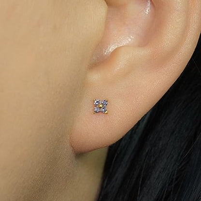 QueenBee 14K Gold Plated Ivy Flower Birthstone Stud Earrings for Women Dainty Floral Gemstone Studs Unique Jewelry Gift for Her - color: June - Alexandrite