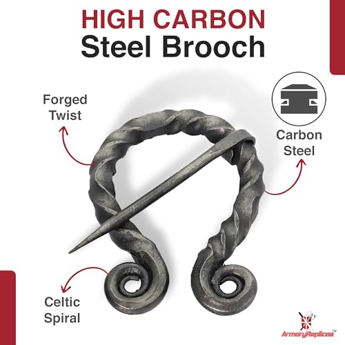 Armory Replicas™ Hand-Forged Viking & Celtic Cloak Pin Brooch – Medieval Fibula for Costumes, Reenactments, Cosplay & Historical Dress Accessories - style: Ornate Swirl Round
