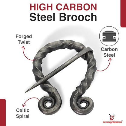 Armory Replicas™ Hand-Forged Viking & Celtic Cloak Pin Brooch – Medieval Fibula for Costumes, Reenactments, Cosplay & Historical Dress Accessories - style: Ornate Swirl Round