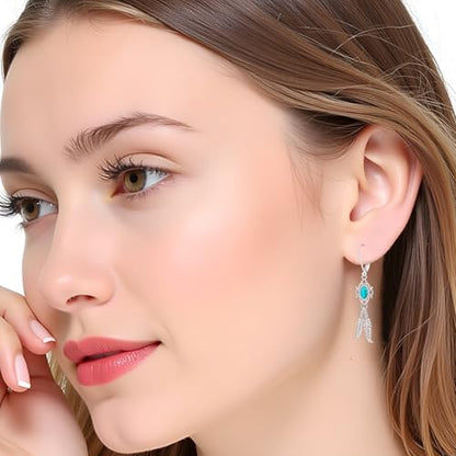 Turquoise Feather Dangle Earrings for Women Sterling Silver Turquoise Jewelry with Feather Dangling Western Chritmas Gifts for Women