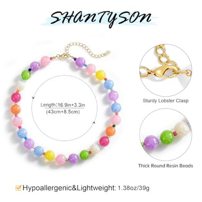 Colorful Chunky Beaded Necklaces for Women Multicolor Large Round Resin Beads Collar Necklace Boho Trendy Statement Chokers Y2K Summer Beach Jewelry - color: Candy Rainbow