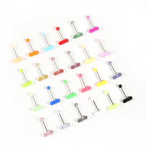14G Body Piercing Jewelry Surgical Steel Belly Button Rings Tongue Rings Packs Silicone Spike Ball Barbell Belly Tongue Nipple Rings Piercing for Women - style: 24pcs tongue rings