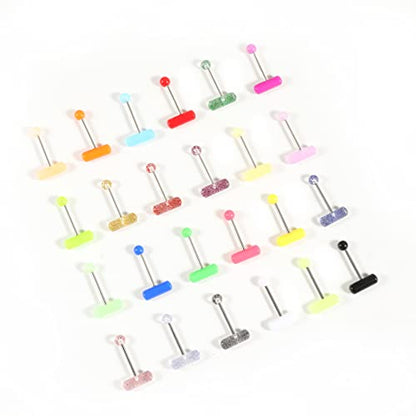 14G Body Piercing Jewelry Surgical Steel Belly Button Rings Tongue Rings Packs Silicone Spike Ball Barbell Belly Tongue Nipple Rings Piercing for Women - style: 24pcs tongue rings