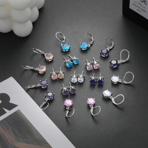 Multicolor Crystal Dangle Studs Earrings Set for Women 925 Silver Hypoallergenic Dangle Earrings Leverback Drop Earring Fashion Cubic Zirconia Leverback Stud Earring Sets Trendy Cubic Zirconia Jewelry Gifts for Women - style: 9-D-S