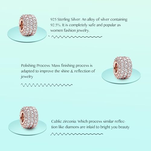 Annmors S925 Clip Spacer Safety Chain Stopper Charms for Pandora, Gift Mom Daughter Friend Sister Wife Grandma Girlfriend Fmaily On Christmas Mothers Valentines Halloween Graduation - color: C03-2pcs Rosegold Clear Spacers