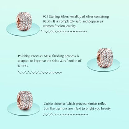 Annmors S925 Clip Spacer Safety Chain Stopper Charms for Pandora, Gift Mom Daughter Friend Sister Wife Grandma Girlfriend Fmaily On Christmas Mothers Valentines Halloween Graduation - color: C03-2pcs Rosegold Clear Spacers