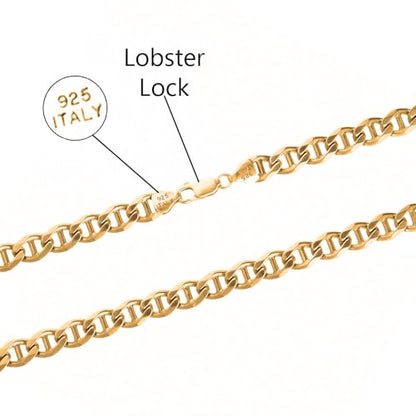 Savlano 925 Sterling Silver Chain Anklet Rope, Figaro, Mariner, Curb - 18K Gold Plated Chain Anklet Available in 9, 10 and 11 - Inches for Women Comes with a Gift Box - Made in Italy - style: Mariner 2mm