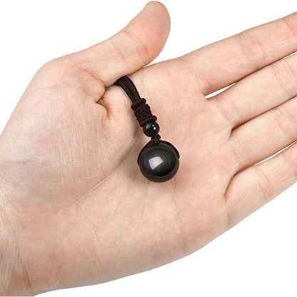 Jovivi Healing Crystals Necklace Natural Tiger Eye Amethyst Lucky Blessing Protection Chakra Beads Stone Pendant for Women Men Adjustable - color: Obsidian Stone + Brown Rope