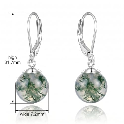 Pearl Leverback Earrings for Women Dangle Round Gemstone Earrings Birthstone Jewelry Gift Anniversary for Her - color: 17 Waterweed Agate