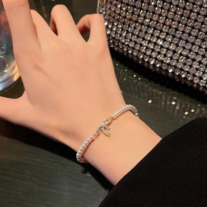 Pearl Bracelets for Women Dainty Gold Pearl Stretch Stackable Bracelet Bridesmaid Wedding Jewelry Gifts Prom Wedding Guest Dress - color: G:Gold Pearl Bracelet