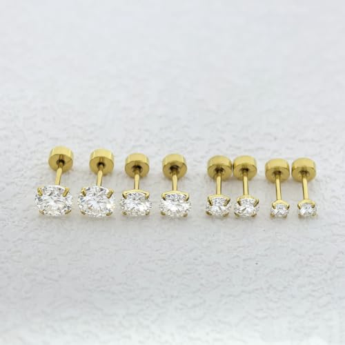Titanium Moissanite Diamond Stud Earrings G23 Implant Grade Screw Flat Back Earring Hypoallergenic Pure Titanium Tragus Labret Cartilage Helix F136 Piercing Jewelry for Women Men - color: Gold, size: 4mm(0.3ct*2)